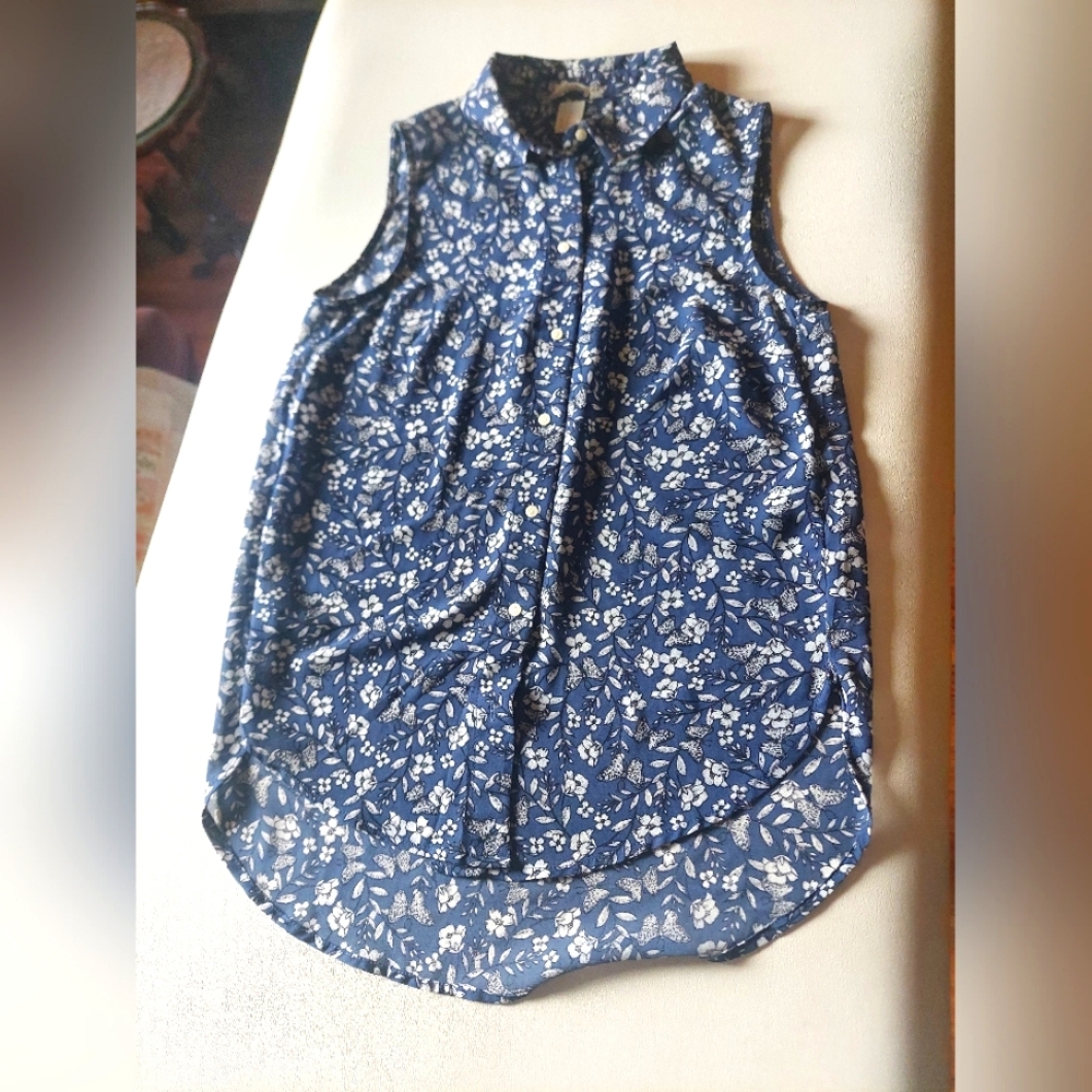 Blue and White Floral Blouse